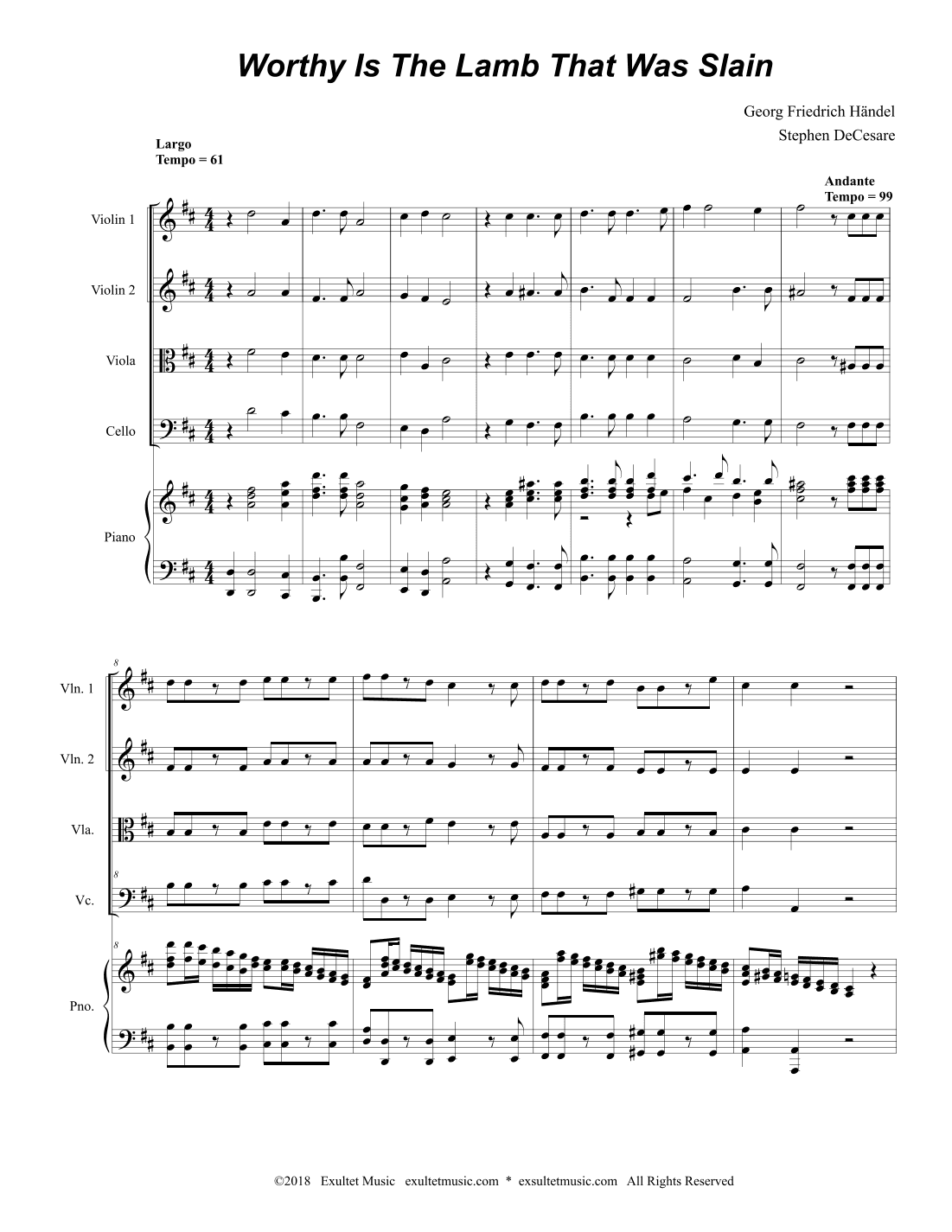 Worthy Is The Lamb That Was Slain (String Quartet and Piano) (arr. Stephen DeCesare)