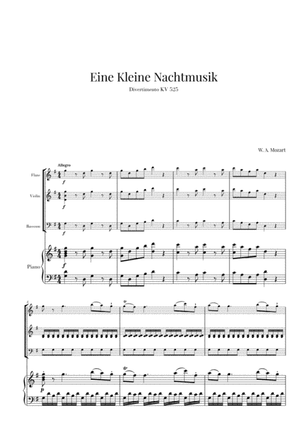 Eine Kleine Nachtmusik for Flute, Violin, Bassoon and Piano (arr. Cadenza Editions)