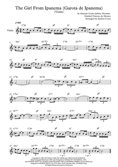The Girl From Ipanema (garôta De Ipanema) (arr. Andrea Costa)