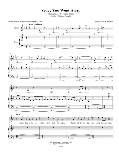 Sence You Went Away (James Weldon Johnson)