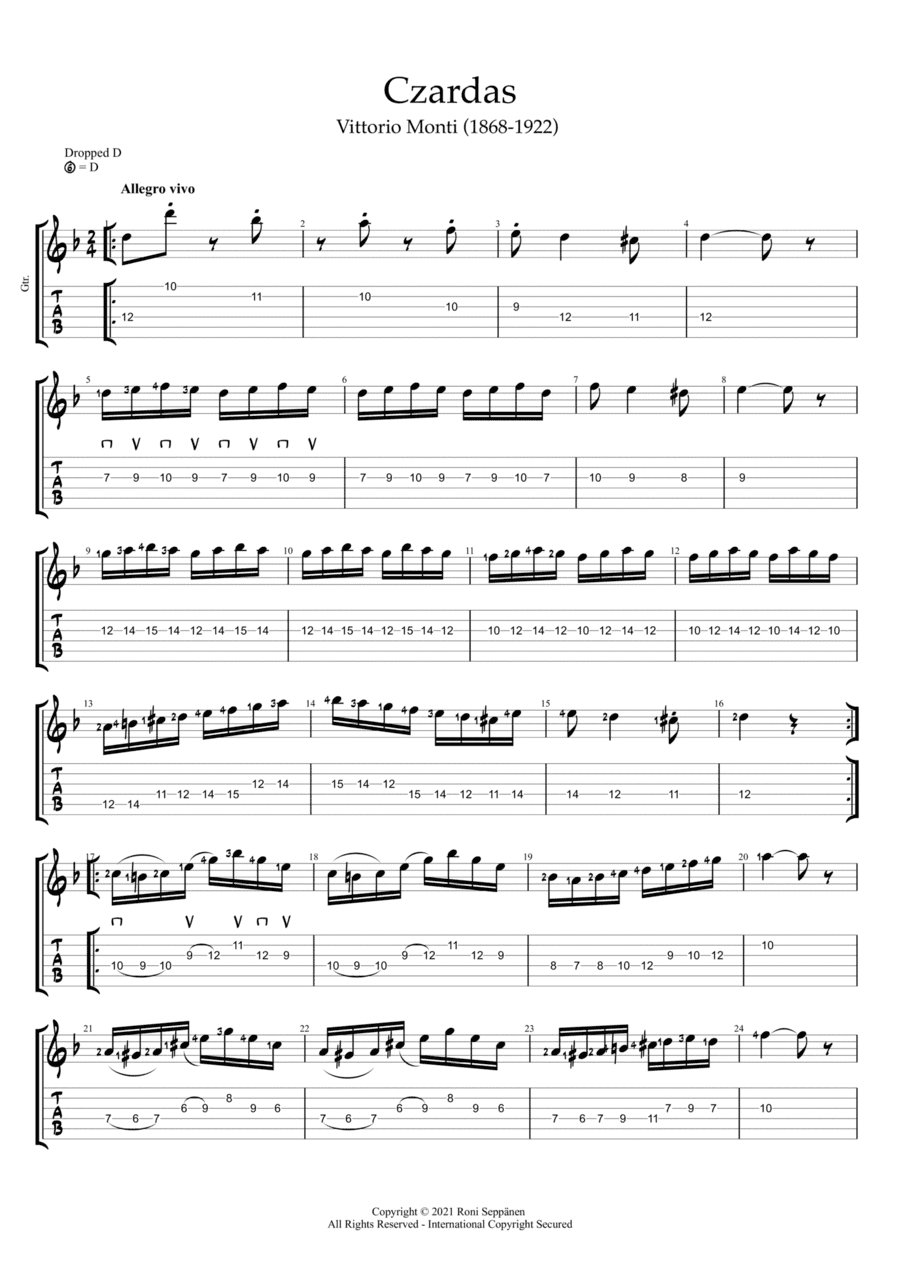 Czardas for Flatpicking Guitar / Electric Guitar (arr. Roni Seppänen)