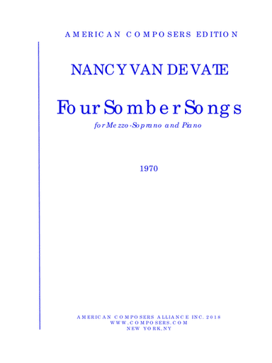 [Van de Vate] Four Somber Songs (Piano Reduction)