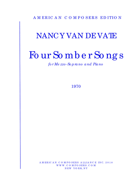 [Van de Vate] Four Somber Songs (Piano Reduction)