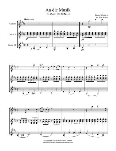 An die Musik, To Music for guitar trio (arr. Amadeus Music)