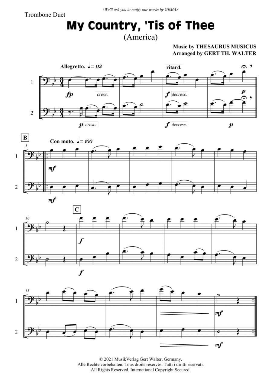 My Country, 'Tis Of Thee (America) (arr. Gert Th. Walter)