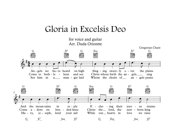 Gloria in excelsis Deo (G major  - TABS - with lyrics) (arr. Duda Oriontte)