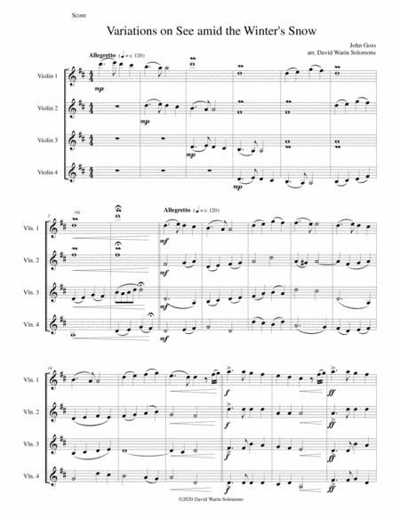 Variations on See amid the Winter's Snow for violin quartet (arr. David Warin Solomons)