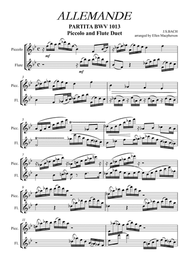 ALLEMANDE by J.S. BACH - Piccolo and Flute Duet (arr. Ellen Macpherson)