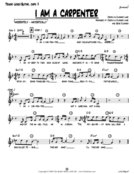 I Am a Carpenter (Joseph's Song) [Lead Sheet w/Acoustic Guitar - D, Capo 3]