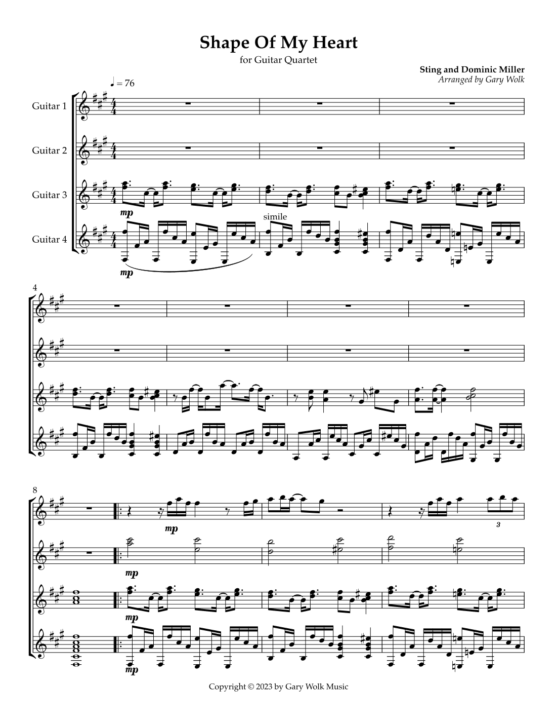 Shape Of My Heart (arr. Gary Wolk)