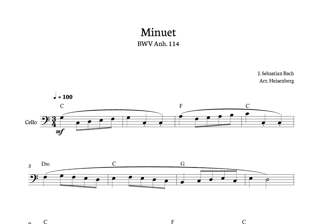 Minuet - Bach for Cello (arr. Heisenberg)