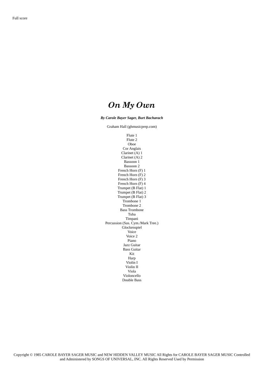 On My Own (arr. Graham Hall (ghmusicprep.com))