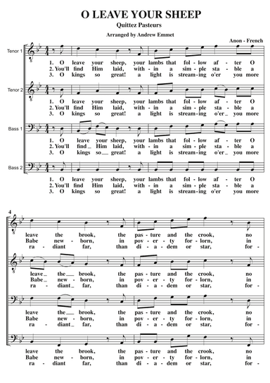 O Leave Your Sheep A Cappella TTBB (arr. Andrew Emmet)