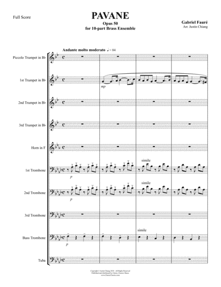 Pavane, Op. 50 for 10-part Brass Ensemble (arr. Chiang, Justin)