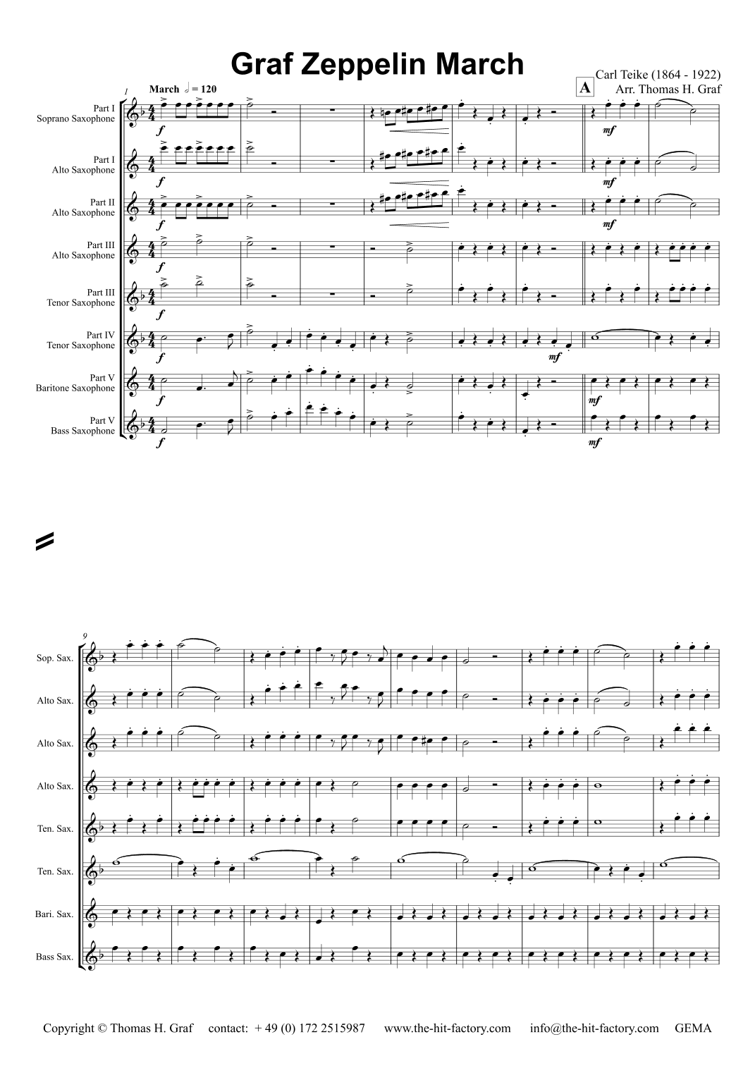 Graf Zeppelin Marsch - The Conqueror - Saxophone Quintet - Eb (arr. Thomas H. Graf)