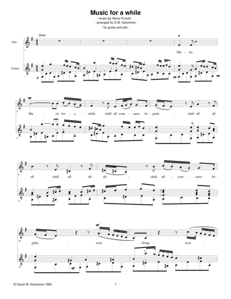 Music for a While (with guitar accompaniment) (arr. David Warin Solomons)