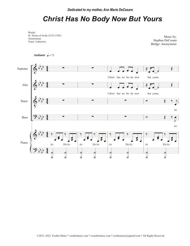Christ Has No Body Now But Yours (Vocal Quartet - (SATB)