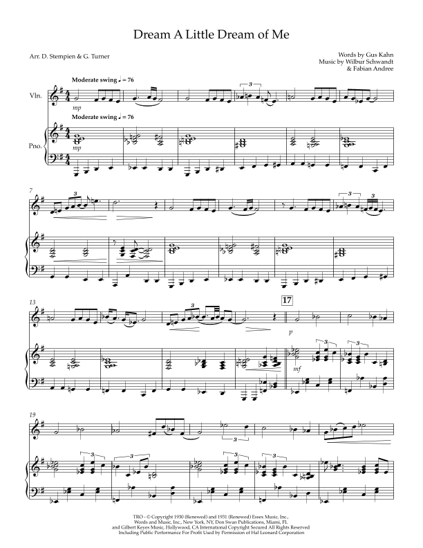 Dream A Little Dream Of Me (arr. Debra E. Stempien, Gregory H. Turner)