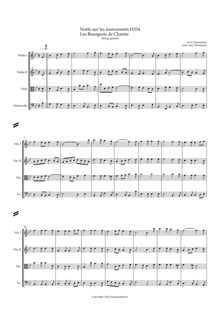 Charpentier: Noëls sur les instruments (Christmas Carols) H 534 (Complete)  - string quartet (arr. Ray Thompson)