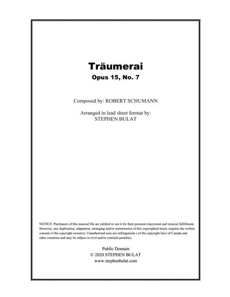 Traumerai (Schumann) - Lead sheet (key of D) (arr. Stephen Bulat)