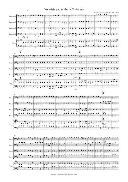 We wish you a Merry Christmas for Bassoon Quartet (arr. David Burndrett)