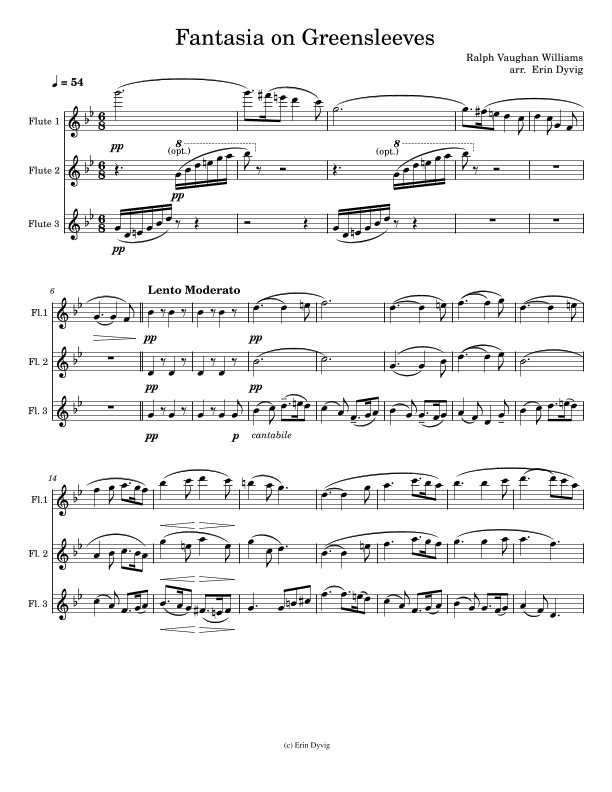 Fantasia on Greensleeves arranged for Flute Trio (arr. Erin Dyvig)