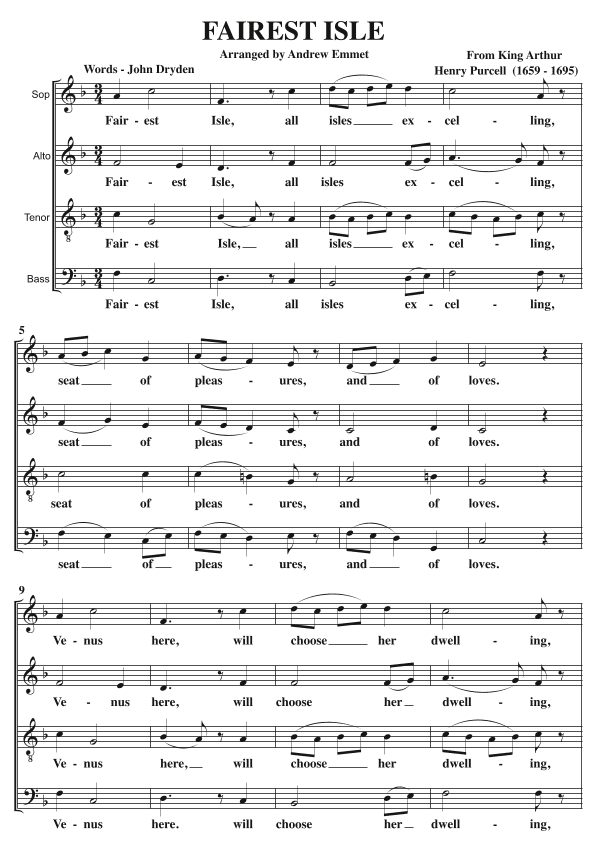 Fairest Isle A Cappella SATB (arr. Andrew Emmet)