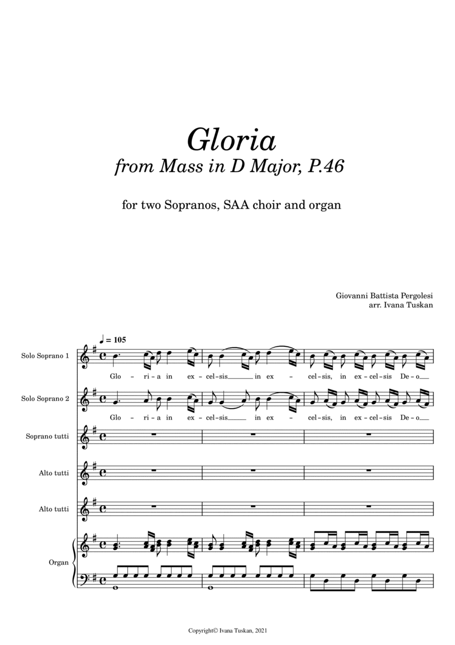Gloria (from Mass in D Major) for 2 Sopranos, SSA and organ (arr. Ivana Tuskan)