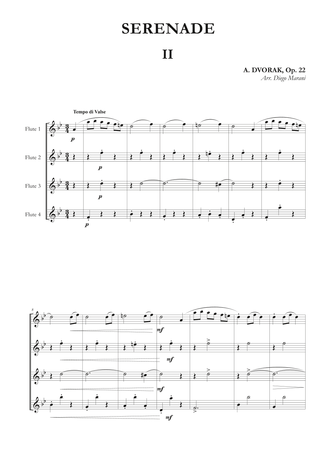 Waltz from Serenade Op. 22 for Flute Quartet (arr. Diego Marani)