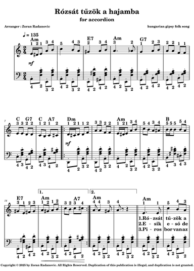 Rózsát tuzök a hajamba - for accordion (arr. Zoran Radanovic)