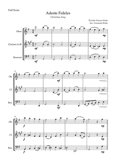 Adeste Fideles (Christmas Song) for Woodwind Trio (arr. Fernando Britto)