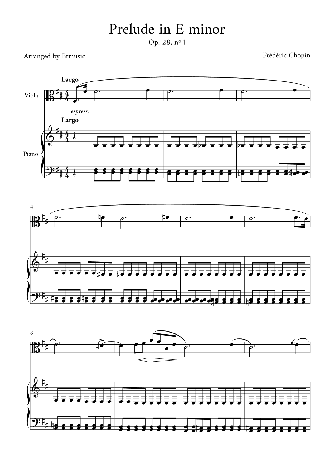 Prelude in E minor (Op. 28, n.4) - Viola and Piano (arr. BTmusic)