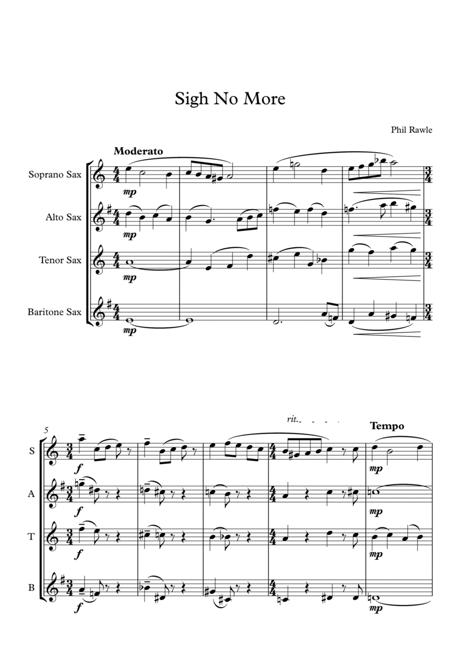Sigh No More - Saxophone Quartet