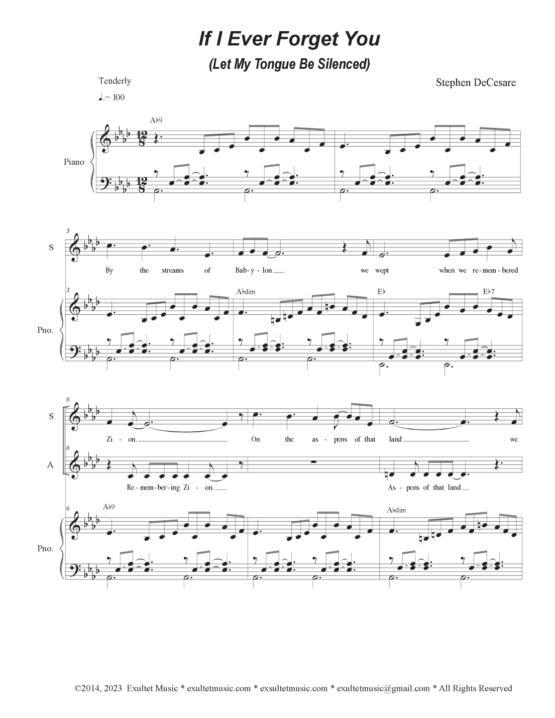 If I Ever Forget You (Let My Tongue Be Silenced) (Duet for Soprano and Alto solo)