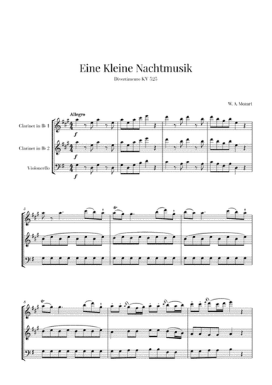 Eine Kleine Nachtmusik for 2 Clarinets and Cello (arr. Cadenza Editions)