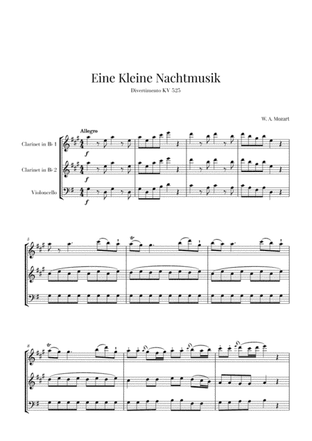 Eine Kleine Nachtmusik for 2 Clarinets and Cello (arr. Cadenza Editions)
