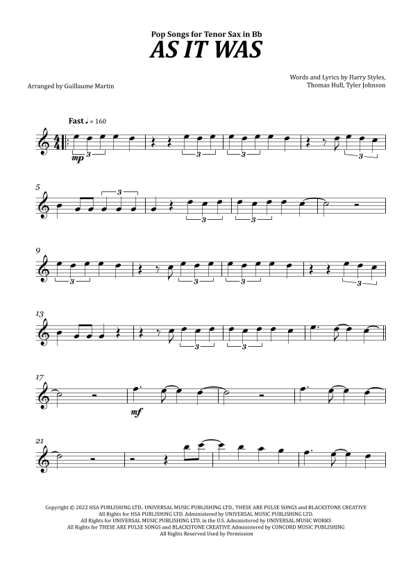 As It Was (arr. Guillaume Martin)