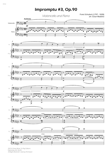 Impromptu No.3, Op.90 - Cello and Piano (Full Score) (arr. César Madeira)