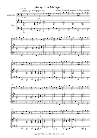 Away in a Manger (Gospel Style!) for Cello and Piano (arr. David Burndrett)