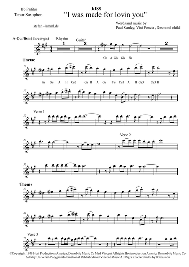 I Was Made For Lovin' You (arr. stefan-lamml.de)