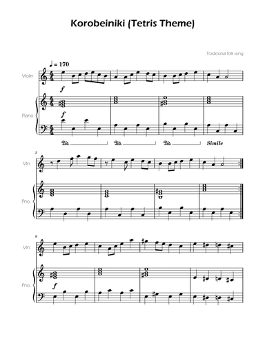 Tetris Theme for Violin and Piano (arr. Ygor Nunes)