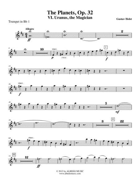 Holst The Planets, VI. Uranus, the Magician - Trumpet in Bb 1 (Transposed Part), Op. 32 (arr. Doug Clyde)