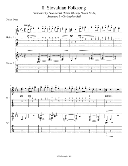 Bela Bartok - Slovakian Folk Song - Guitar Duet (arr. Christopher Bell)
