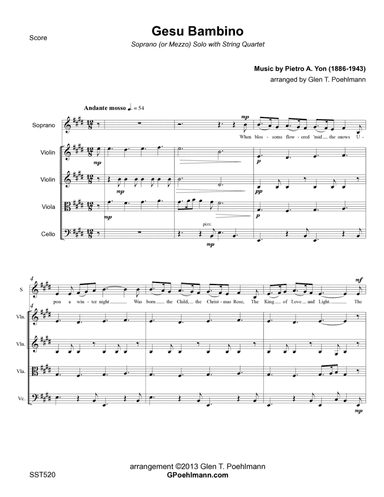 GESU BAMBINO - SOPRANO or TENOR SOLO with STRING QUARTET accompaniment (arr. Glen Poehlmann)