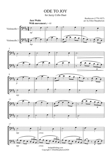 ODE TO JOY for Jazzy Cello Duet (arr. Ellen Macpherson)