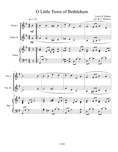 O Little Town of Bethlehem (Violin Duet) with piano accompaniment (arr. B. C. Dockery)
