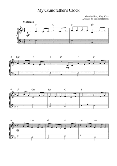My Grandfather's Clock (easy piano solo with chords) (arr. Kaiserin Rebecca)