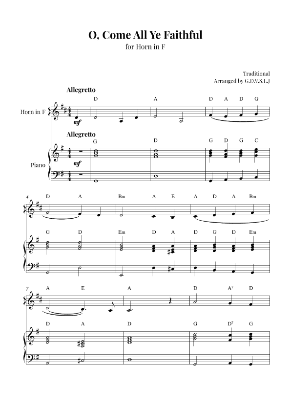 O, Come All Ye Faithful (arr. G.D.V.S.L.J)