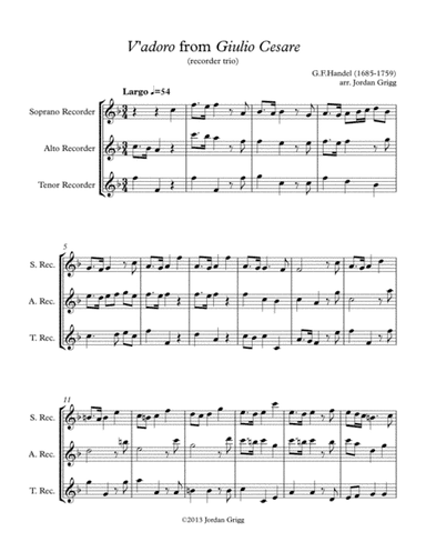 V'adoro from Giulio Cesare (recorder trio) (arr. Jordan Grigg)