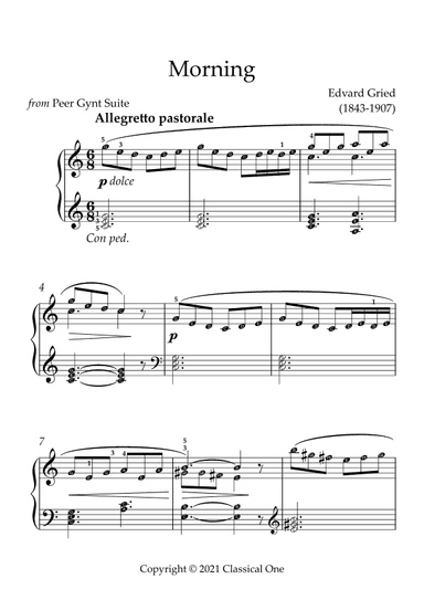 Grieg - Morning (from Peer Gynt Suite)(With Note name) (arr. MPS)